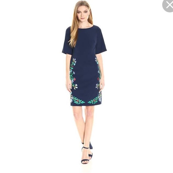 Adrianna Papell Dresses & Skirts - Adrianna papell embroidered crepe Aline dress 10